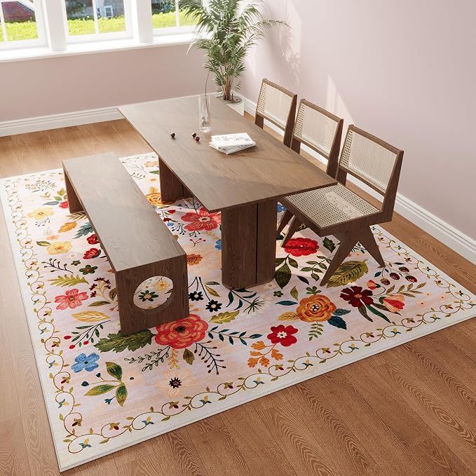 Rugcomf Living Room Rug 5x7 Rug Machine Washable Boho Area Rug Non Slip Floral - Image 6