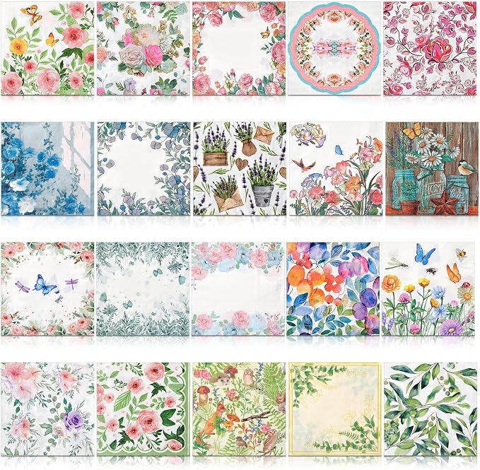 Crtiin 20 Pack Assorted Floral Napkins by Crtiin