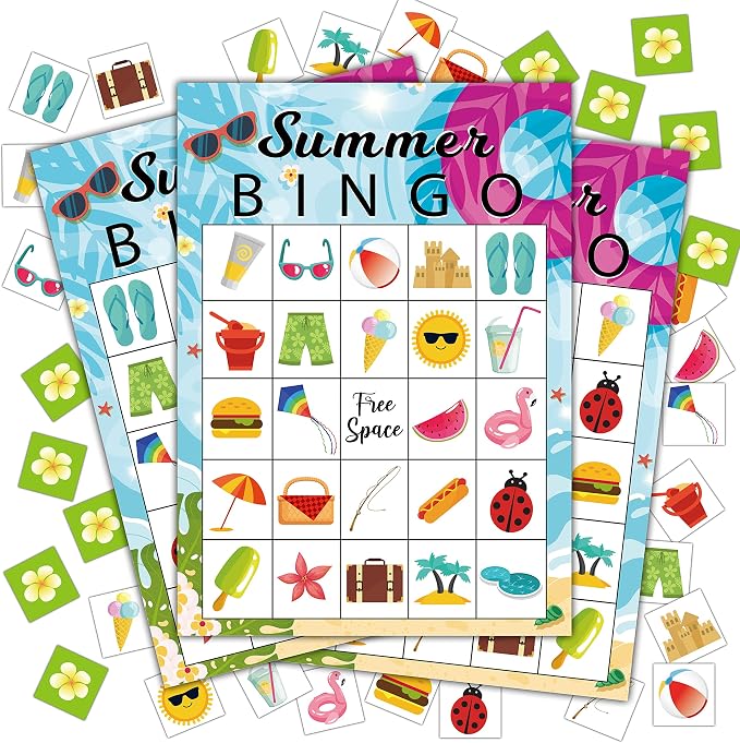 Summer Bingo Cards, Summer Party Games Bingo Cards by Disfuco
