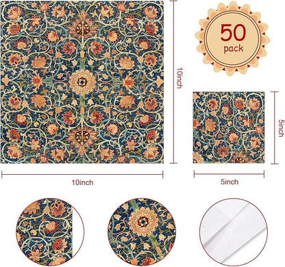 Quera 50 Pack William Morris Cocktail Napkins Vintage Floral Blue Paper Napkins - Image 3