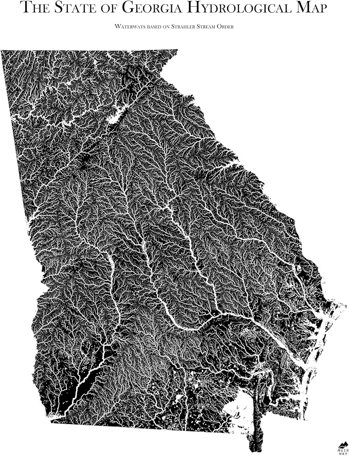 Muir Way Hydrological River Map of Georgia by MuirWay