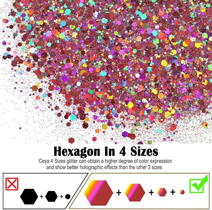 Ceya Holographic Chunky Glitter, 4.9oz/ 140g Pink Mauve Craft Glitter Powder - Image 2