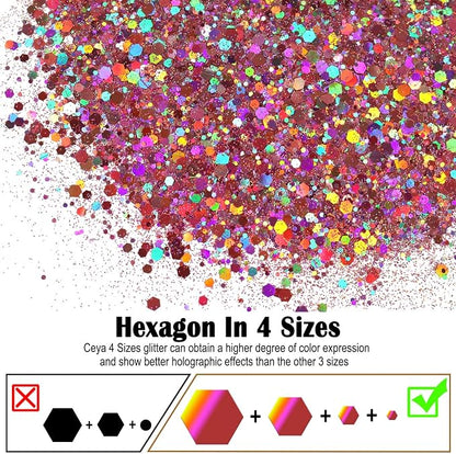 Ceya Holographic Chunky Glitter, 4.9oz/ 140g Pink Mauve Craft Glitter Powder - Image 2