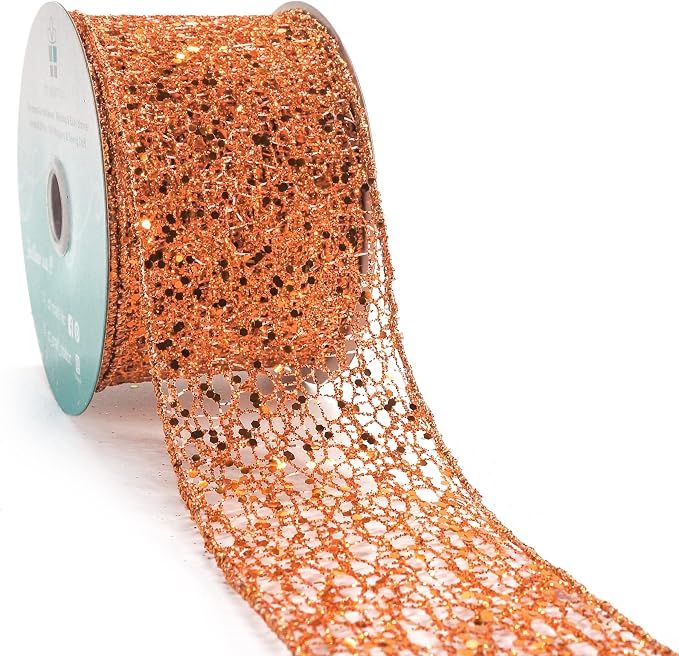 CT CRAFT LLC Sparkling Glitter Mesh Wired Ribbon 2.5" x 10 Yards Bronze Orange by CTCRAFTLLC