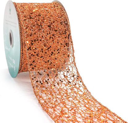 CT CRAFT LLC Sparkling Glitter Mesh Wired Ribbon 2.5" x 10 Yards Bronze Orange by CTCRAFTLLC