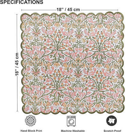Ridhi Sassy Salmon Pink Hand Block Print Napkins 18" x 18" Set of 4 Reusable - Image 3