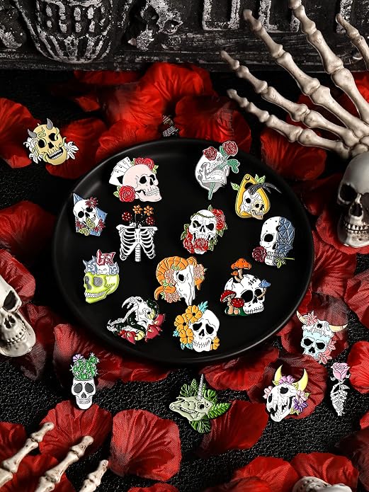 BBTO 20 Pieces Enamel Pins Skull Spooky Skeleton Enamel Pins Set Black - Image 2
