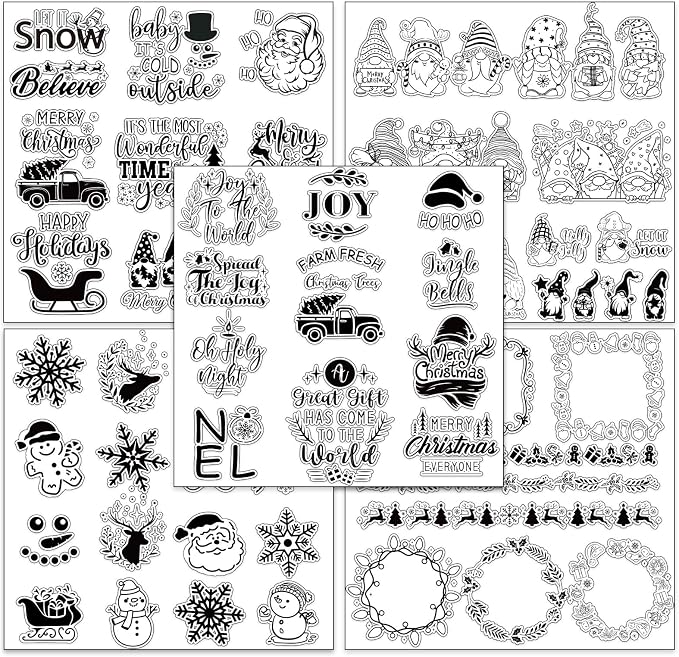 Whaline 5 Sheet Christmas Clear Stamps Wreath Snowman Gnome Silicone by Whaline