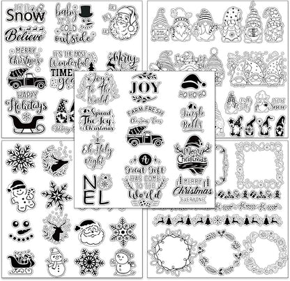 Whaline 5 Sheet Christmas Clear Stamps Wreath Snowman Gnome Silicone by Whaline
