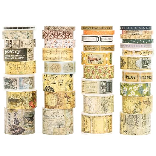 36 Rolls Vintage Washi Tape Pack Retro Arts Adhesive Tapes Wide Chronicle by Songdao