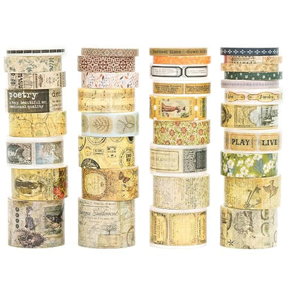 36 Rolls Vintage Washi Tape Pack Retro Arts Adhesive Tapes Wide Chronicle by Songdao