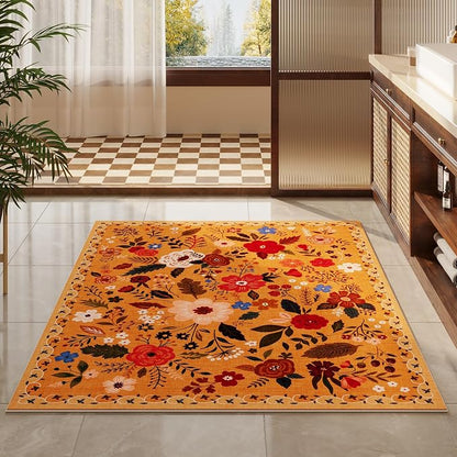 Rugcomf Area Rug 4x6 Rug Washable Boho Rugs Non Slip Low Pile Floral Small - Image 7
