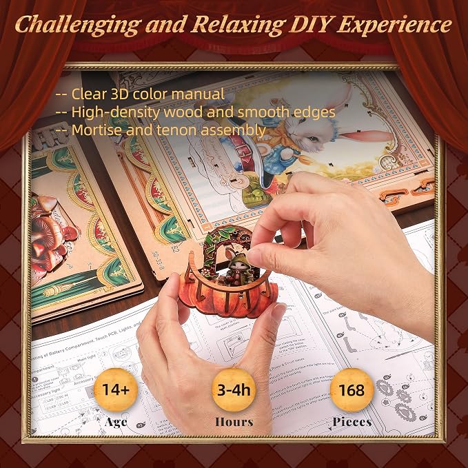 LED 3D Wood Puzzle Puppet Theater Book Nook Kit - Image 4