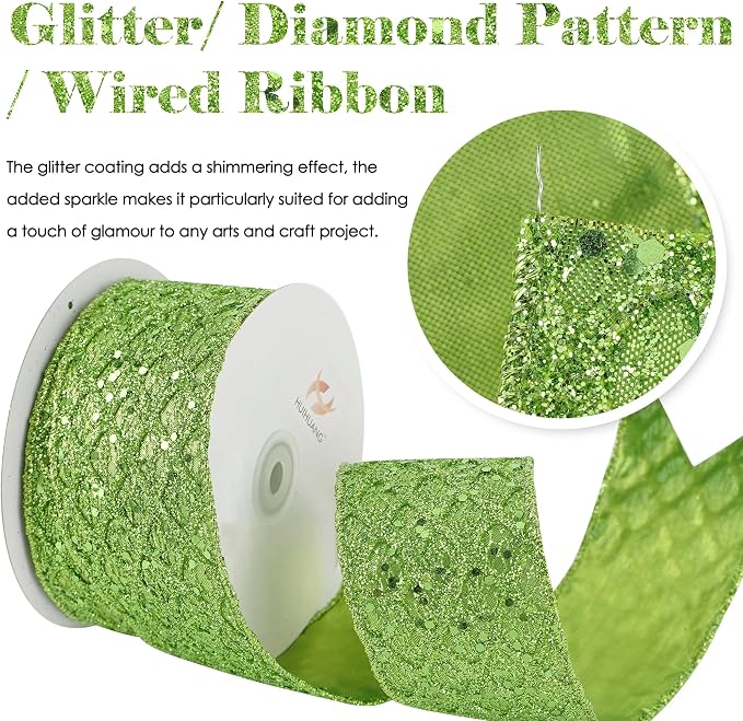 HUIHUANG Lime Green Wired Ribbon - Image 2