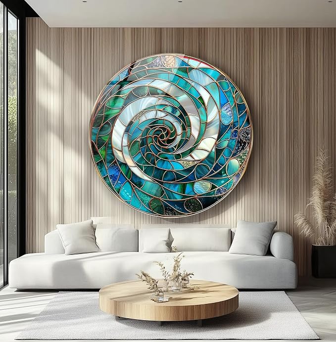 My Photostation.com 20'' Diameter Aqua Spiral Harmony Round Glass Wall Art - Image 6
