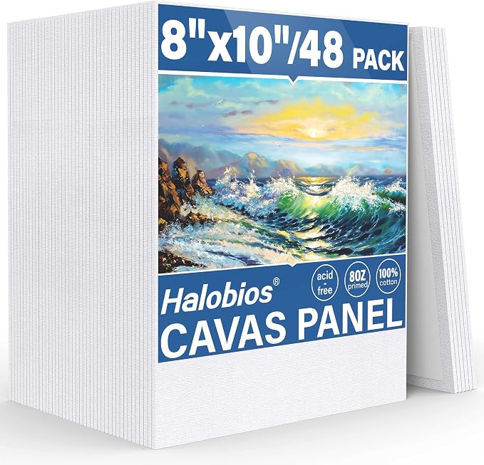 Canvas Boards for Painting 8x10 Inch, 48 Pack Blanck Canvas Panels Art Painting by Halobios