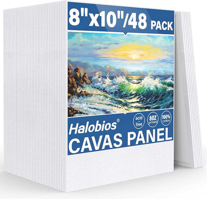 Canvas Boards for Painting 8x10 Inch, 48 Pack Blanck Canvas Panels Art Painting by Halobios