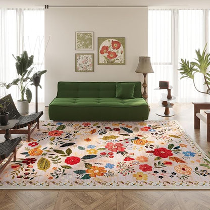 Rugcomf Area Rugs 9x12 Living Room Clearance Washable Boho Rug Non Slip Floral - Image 7