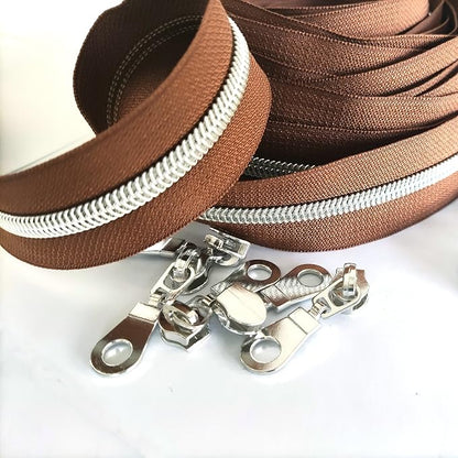 Leekayer #5 Metallic Silver Nylon Coil Zippers by The Yard Bulk 10 Yards Brown - Image 5