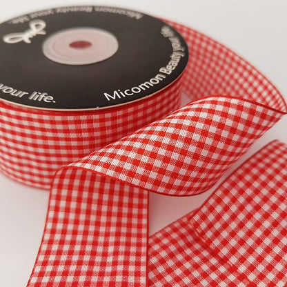 1.5 Inch Red and White Woven Edge 100% Polyester Gingham Ribbon 25 Yards Each - Image 7