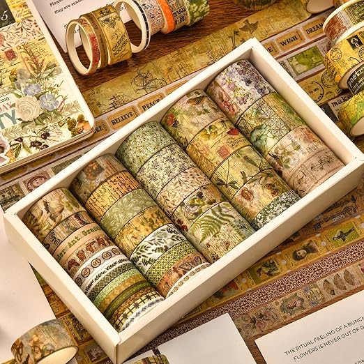 36 Rolls Vintage Washi Tape Pack Retro Arts Adhesive Tapes Wide Chronicle - Image 7