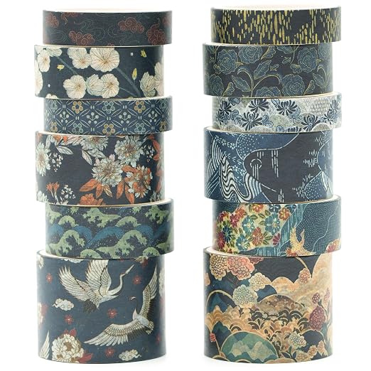 12 Rolls Kyoto Charm Washi Tape Set Japanese Arts Adhesive Tapes Geometric by Songdao