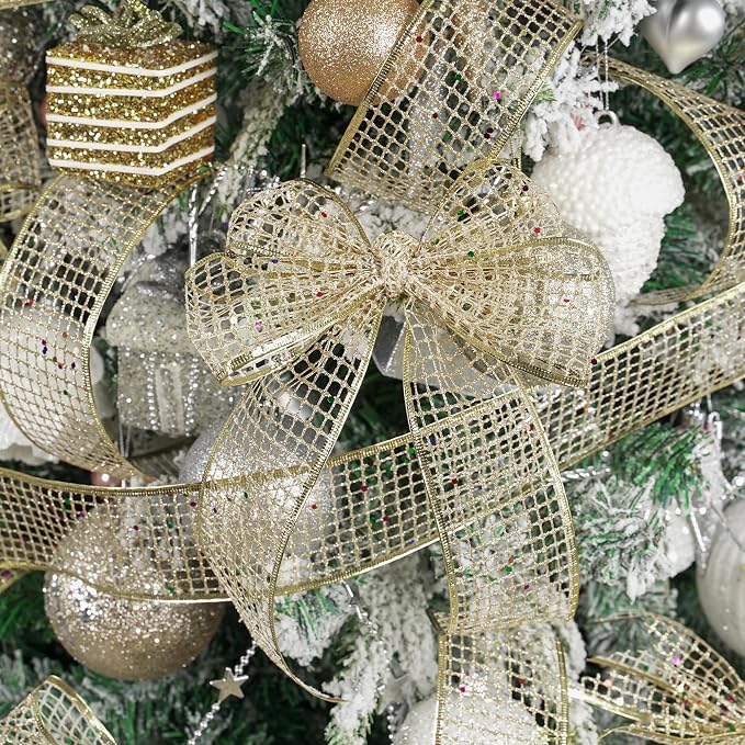 MEEDEE Champagne Gold Glitter Ribbon - Image 4