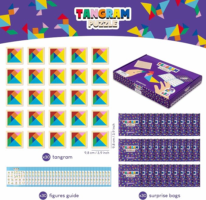 Tangram Puzzle Wooden Pack 30 Kids Party Favors - Image 2