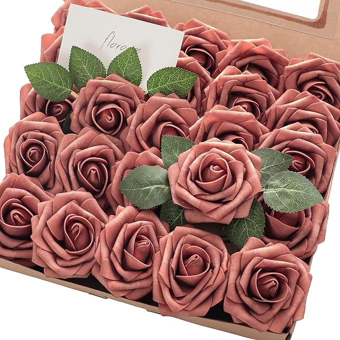 Floroom Artificial Flowers 25pcs Real Looking Dusty Cedar Foam Fake Roses by Floroom