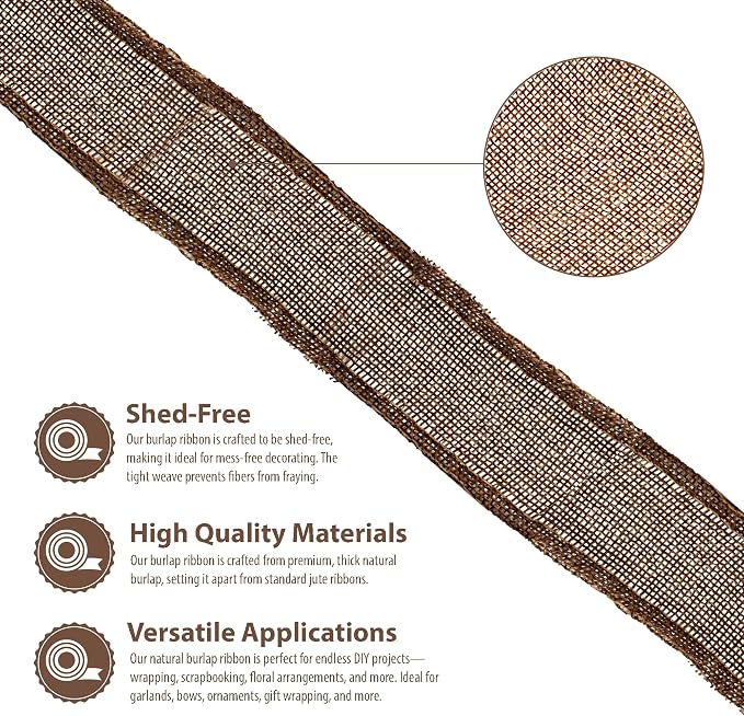 Mandala Crafts Brown Burlap Ribbon 1.5 Inches Wide Jute Ribbons - Image 3
