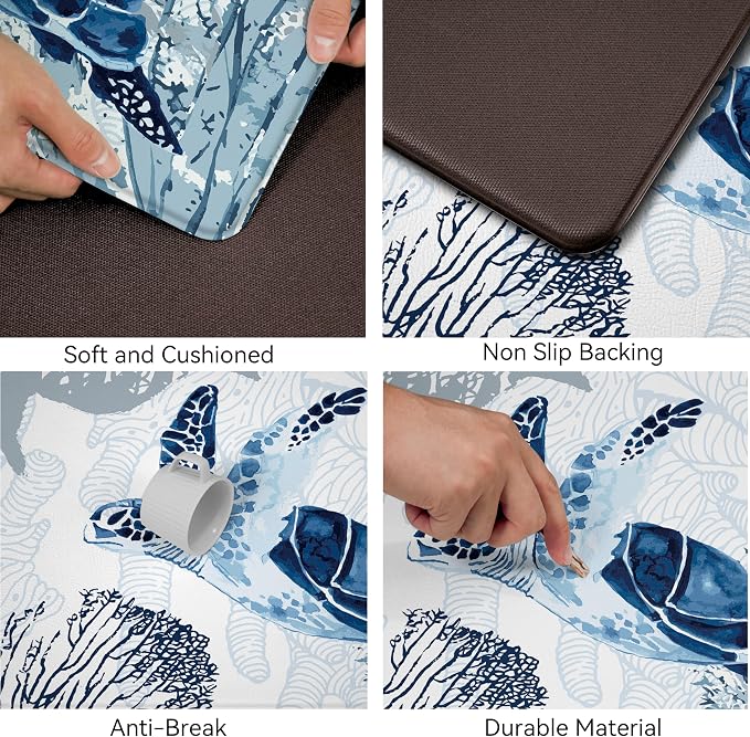 Coastal Beach Kitchen Floor Mat Rugs Nautical Decorative Coral Sea Turtle - Image 6