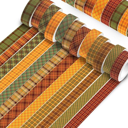 12 Pcs Thanksgiving Washi Tape Plaid Pattern Masking Tape Decorations - Image 5