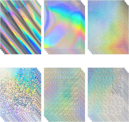 24 Sheets Holographic Cardstock 8.5 x 11in, 250gsm/92lb 6 Mixed Styles Metallic by Bazyrock