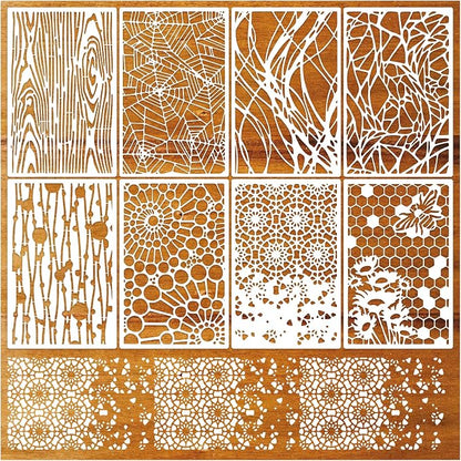 8 Pieces Stencils for Crafts Reusable Texture Spider Stencils Net Wood Grain - Image 8