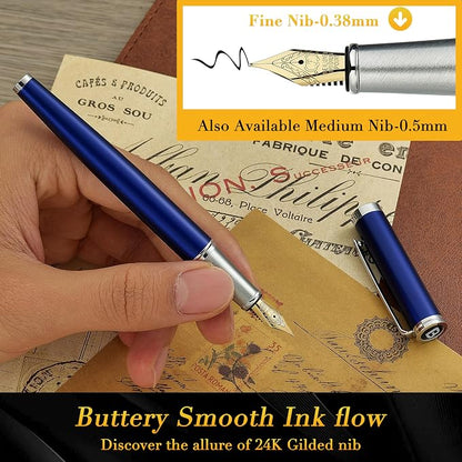 BEILUNER Luxury Fountain Pen Set, Solid 24K Gilded Fine Nib, Modern Classic - Image 4