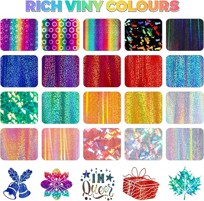 GIRAFVINYL Glitter Holographic Vinyl Bundle, Rainbow Holographic Permanent - Image 2