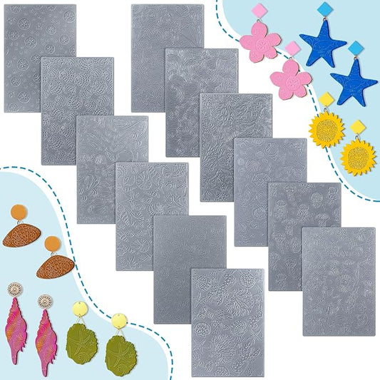 12pcs Polymer Clay Texture Sheets Set Works by DoubleFill