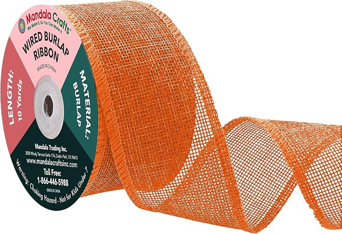 Mandala Crafts Orange Burlap Wired Ribbon 2 Inches Wide Jute Ribbons by MandalaCrafts