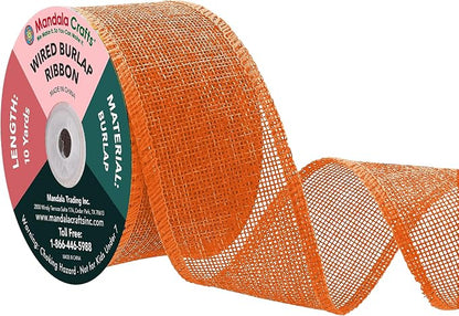 Mandala Crafts Orange Burlap Wired Ribbon 2 Inches Wide Jute Ribbons by MandalaCrafts