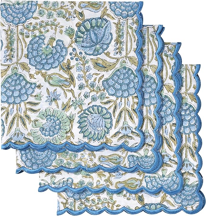 Ridhi Asparagus GreenHand Block Print Napkins 18" x 18" Set of 4 Reusable by Ridhi