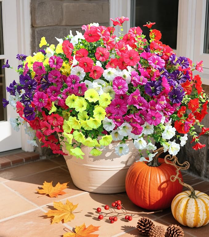 Artificial Flowers Fake Plants for Outdoors Decoration, 12 Bundles Silk Morning by Ivydale