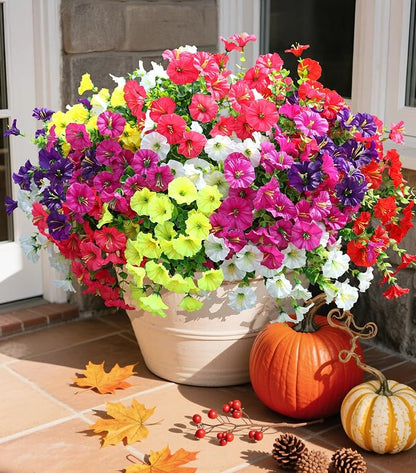 Artificial Flowers Fake Plants for Outdoors Decoration, 12 Bundles Silk Morning by Ivydale