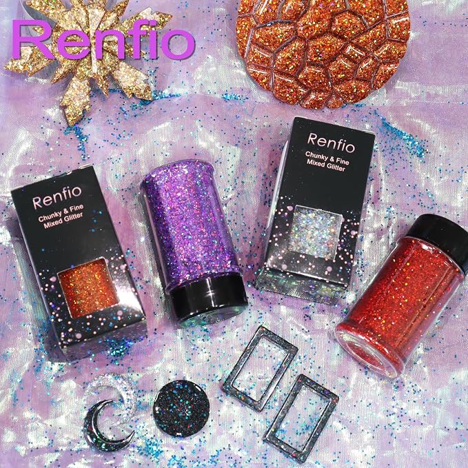 Renfio Holographic Glitter, 2.11oz/60g Medium Size Chunky Mix Ultra Fine - Image 6