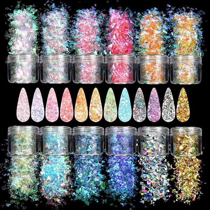 Allstarry 12 Colors Mermaid Nail Chunky Glitter Ultra-Thin Fluorescent Glass by Allstarry