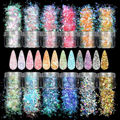 Allstarry 12 Colors Mermaid Nail Chunky Glitter Ultra-Thin Fluorescent Glass by Allstarry