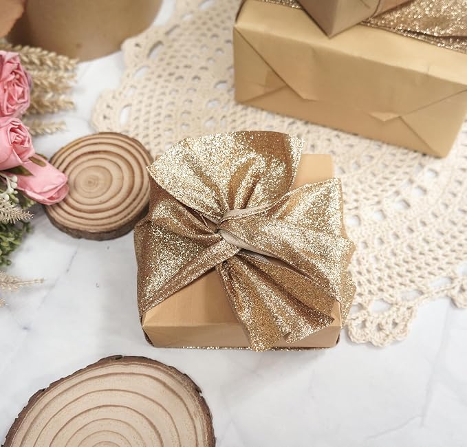 CT CRAFT LLC Glitter Wired Ribbon 4" x 10 Yards Gold - Image 5