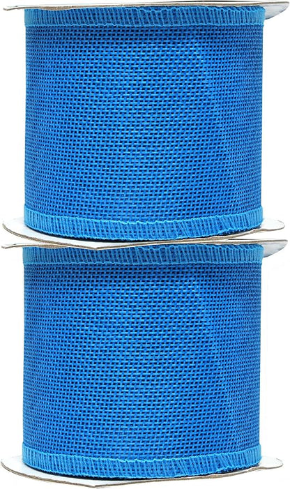 Sky Blue Burlap Ribbon 3 Inch 2 Rolls 20 Yards Unwired Rustic Jute Ribbon - Image 2