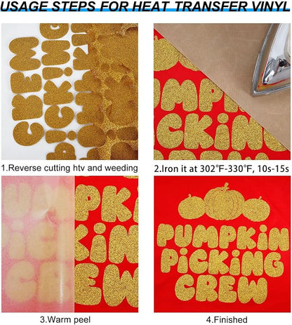 FUNKAKA Glitter Golden HTV Heat Transfer Vinyl Rolls - Image 4