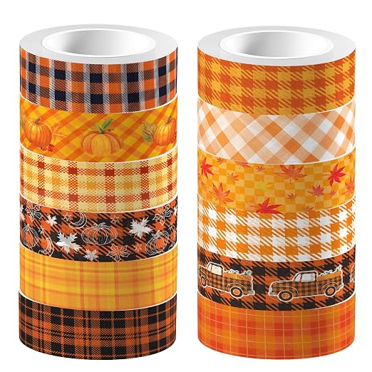 12 Pcs Thanksgiving Washi Tape Fall Maple Leaf Masking Tape Pumpkin Pattern by Unknown