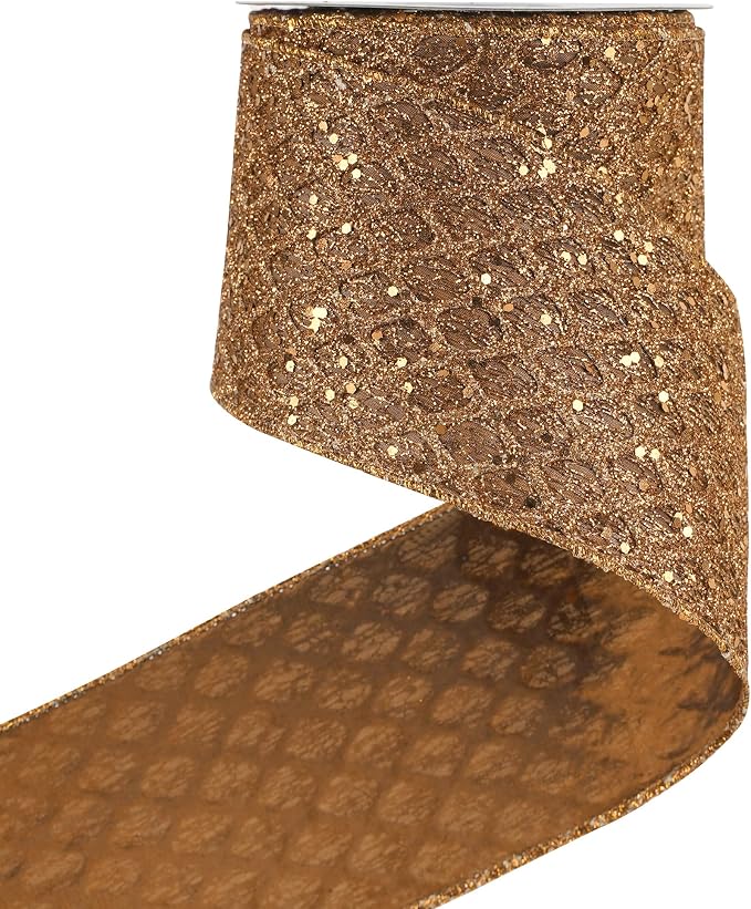 HUIHUANG Copper Wired Ribbon 4 inch Glitter Christmas Wired Ribbon Diamond Mesh by HUIHUANG